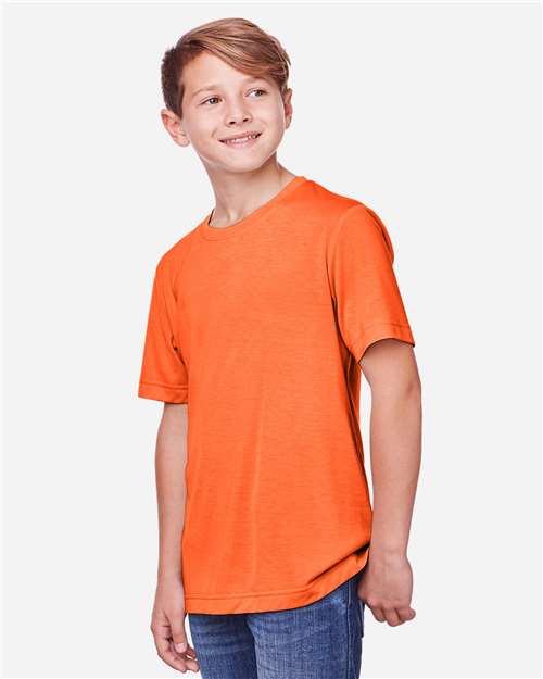 Core 365 CE111Y Youth Fusion ChromaSoft Performance T-Shirt - Campus Orange - model side