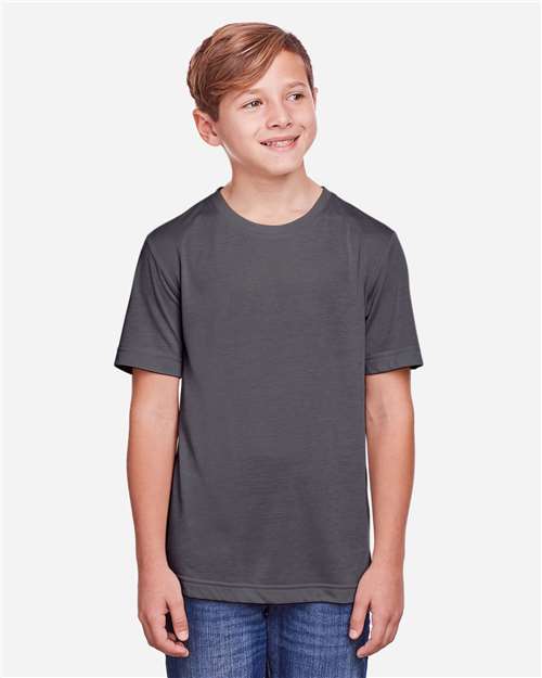 Core 365 CE111Y Youth Fusion ChromaSoft Performance T-Shirt - Carbon - model front