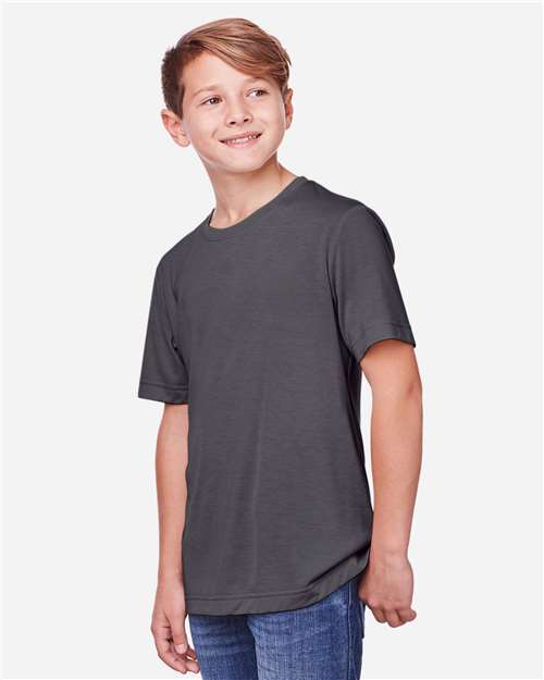 Core 365 CE111Y Youth Fusion ChromaSoft Performance T-Shirt - Carbon - model side