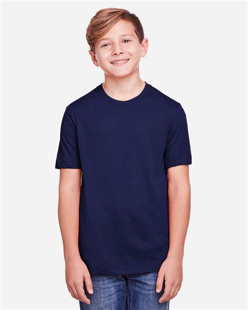 Core 365 CE111Y Youth Fusion ChromaSoft Performance T-Shirt - Classic Navy - model front