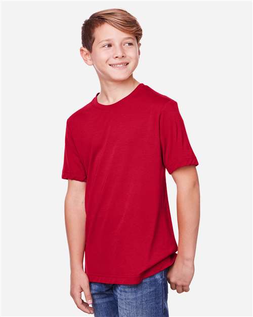 Core 365 CE111Y Youth Fusion ChromaSoft Performance T-Shirt - Classic Red - model side