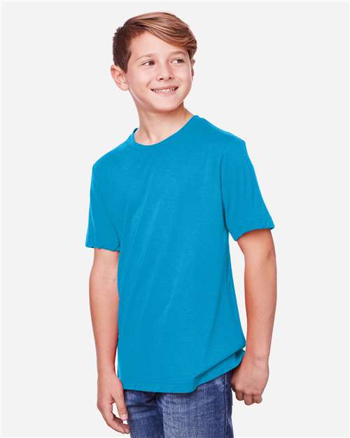 Core 365 CE111Y Youth Fusion ChromaSoft Performance T-Shirt - Electric Blue - model side