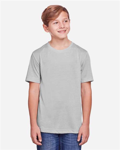 Core 365 CE111Y Youth Fusion ChromaSoft Performance T-Shirt - Platinum - model front