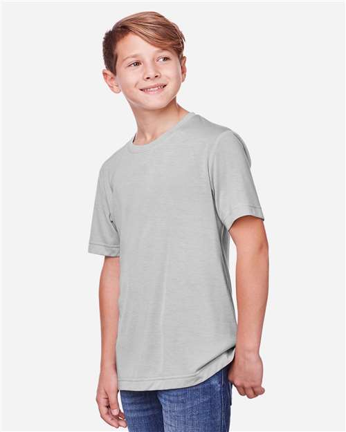 Core 365 CE111Y Youth Fusion ChromaSoft Performance T-Shirt - Platinum - model side