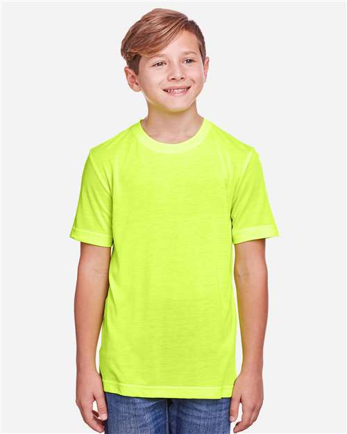 Core 365 CE111Y Youth Fusion ChromaSoft Performance T-Shirt - Safety Yellow - model front