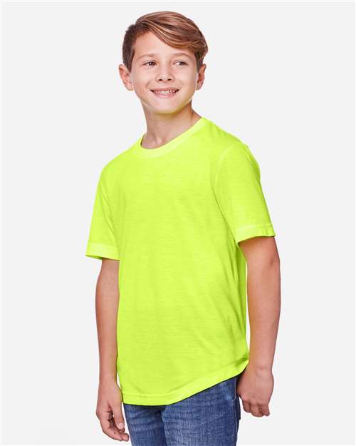 Core 365 CE111Y Youth Fusion ChromaSoft Performance T-Shirt - Safety Yellow - model side