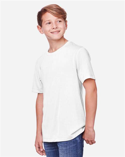 Core 365 CE111Y Youth Fusion ChromaSoft Performance T-Shirt - White - model side