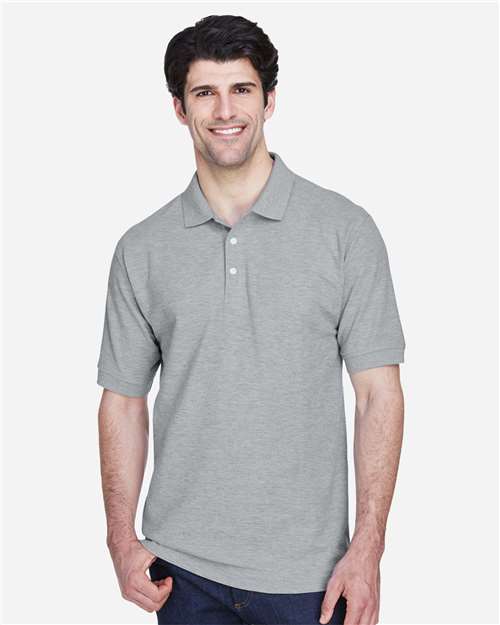 Devon & Jones D100 Pima Piqué Polo - Grey Heather - model back
