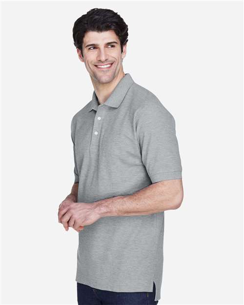 Devon & Jones D100 Pima Piqué Polo - Grey Heather - model side