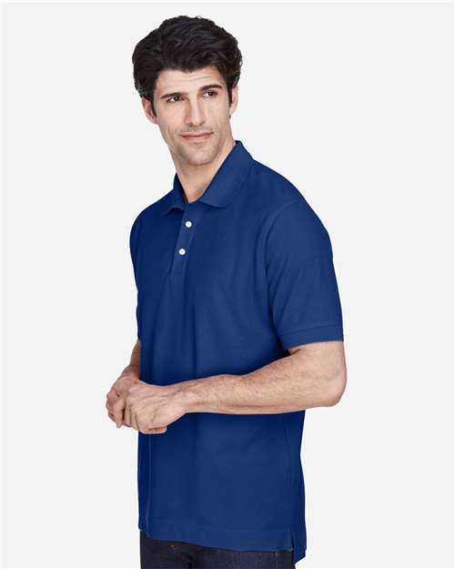 Devon & Jones D100 Pima Piqué Polo - True Royal - model side