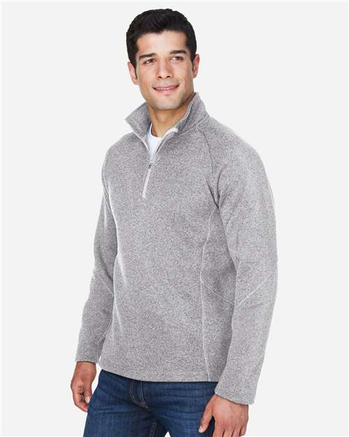 Devon & Jones DG792 Bristol Sweater Fleece Quarter-Zip Pullover - Grey Heather - model side