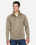 Devon & Jones DG792 Bristol Sweater Fleece Quarter-Zip Pullover - Khaki Heather - model front