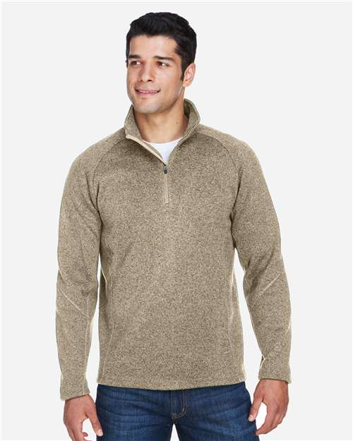 Devon & Jones DG792 Bristol Sweater Fleece Quarter-Zip Pullover - Khaki Heather - model front