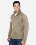 Devon & Jones DG792 Bristol Sweater Fleece Quarter-Zip Pullover - Khaki Heather - model side