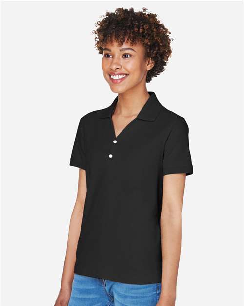 Devon & Jones D100W Women's Pima Piqué Polo - Black - model side