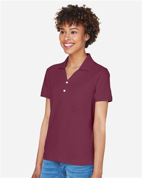 Devon & Jones D100W Women's Pima Piqué Polo - Burgundy - model side