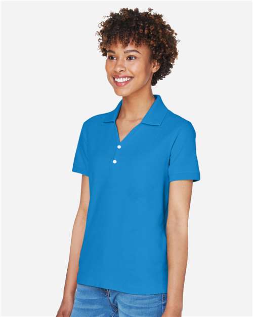 Devon & Jones D100W Women's Pima Piqué Polo - French Blue - model side