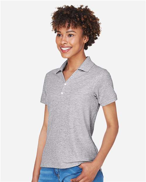 Devon & Jones D100W Women's Pima Piqué Polo - Grey Heather - model side