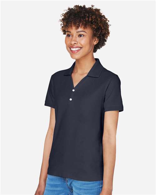 Devon & Jones D100W Women's Pima Piqué Polo - Navy - model side
