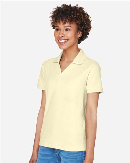 Devon & Jones D100W Women's Pima Piqué Polo - Transparent Yellow - model side
