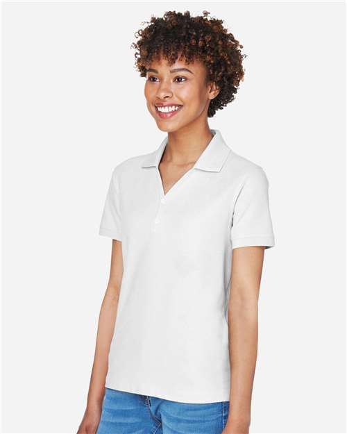 Devon & Jones D100W Women's Pima Piqué Polo - White - model side