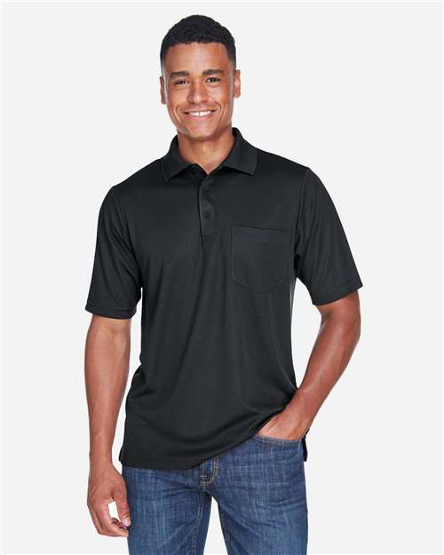 Core 365 88181P Men's Origin Performance Piqué Polo with Pocket - Black - model front