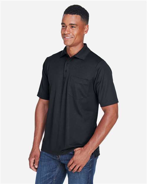 Core 365 88181P Men's Origin Performance Piqué Polo with Pocket - Black - model side