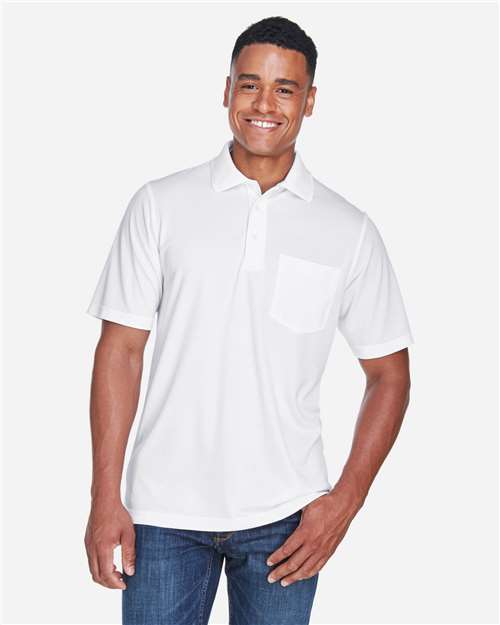 Core 365 88181P Men's Origin Performance Piqué Polo with Pocket - White - model front