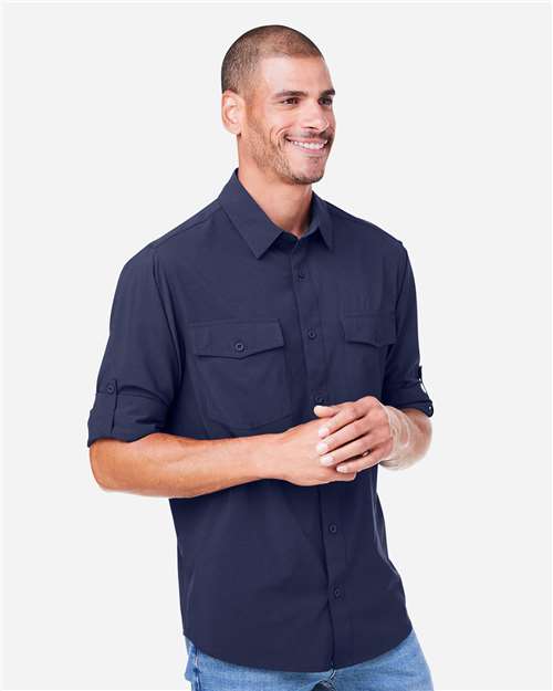 Core 365 CE510L Men's Ultra UVP Marina Shirt - Classic Navy - model side