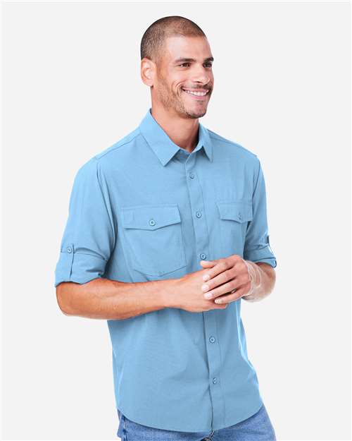Core 365 CE510L Men's Ultra UVP Marina Shirt - Columbia Blue - model side