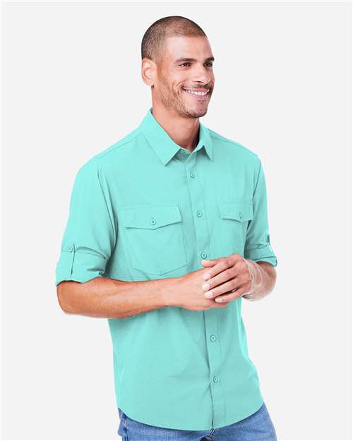 Core 365 CE510L Men's Ultra UVP Marina Shirt - Sea Glass - model side