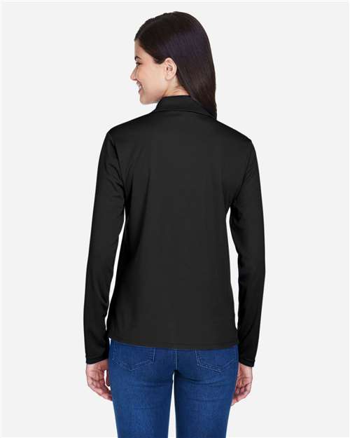 Core 365 78192 Women's Pinnacle Performance Long Sleeve Piqué Polo - Black - model back