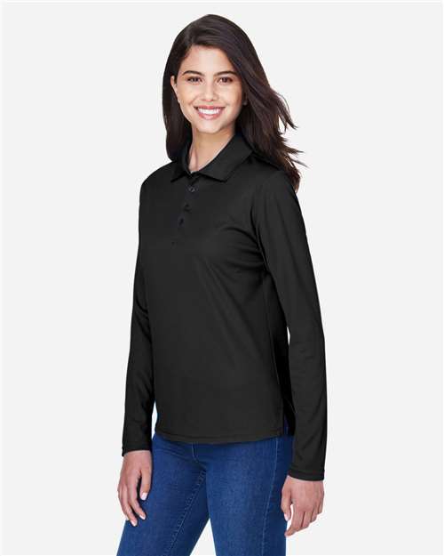 Core 365 78192 Women's Pinnacle Performance Long Sleeve Piqué Polo - Black - model side