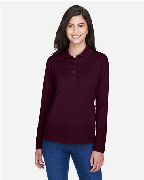 Core 365 78192 Women's Pinnacle Performance Long Sleeve Piqué Polo - Burgundy - model front