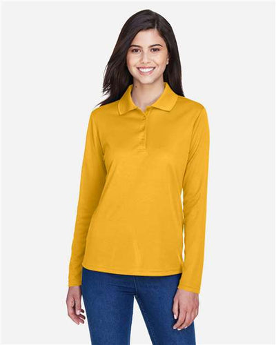 Core 365 78192 Women's Pinnacle Performance Long Sleeve Piqué Polo - Campus Gold - model front