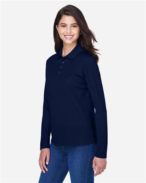 Core 365 78192 Women's Pinnacle Performance Long Sleeve Piqué Polo - Classic Navy - model side