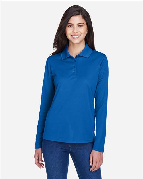 Core 365 78192 Women's Pinnacle Performance Long Sleeve Piqué Polo - True Royal - model front