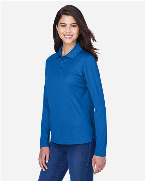 Core 365 78192 Women's Pinnacle Performance Long Sleeve Piqué Polo - True Royal - model side
