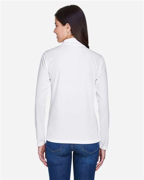 Core 365 78192 Women's Pinnacle Performance Long Sleeve Piqué Polo - White - model back
