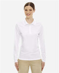 Core 365 78192 Women's Pinnacle Performance Long Sleeve Piqué Polo - White - model front
