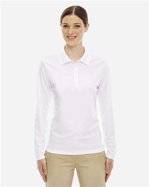 Core 365 78192 Women's Pinnacle Performance Long Sleeve Piqué Polo - White - model front