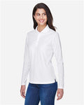 Core 365 78192 Women's Pinnacle Performance Long Sleeve Piqué Polo - White - model side
