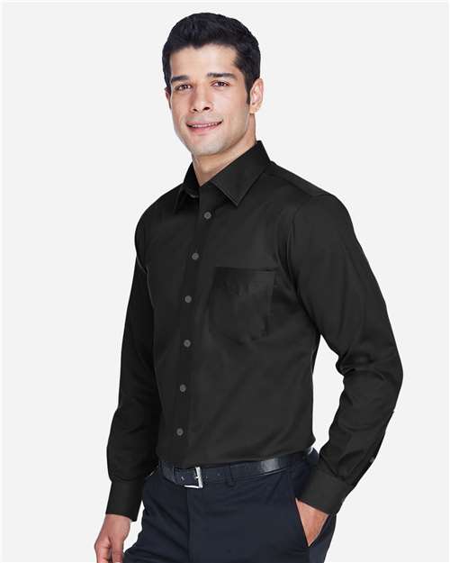 Devon & Jones DG530 Men's Crown Collection Solid Stretch Twill Woven Dress Shirt - Black - model side