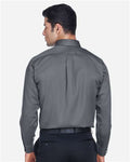 Devon & Jones DG530 Men's Crown Collection Solid Stretch Twill Woven Dress Shirt - Graphite - model back