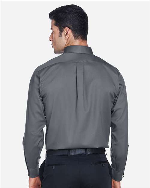 Devon & Jones DG530 Men's Crown Collection Solid Stretch Twill Woven Dress Shirt - Graphite - model back