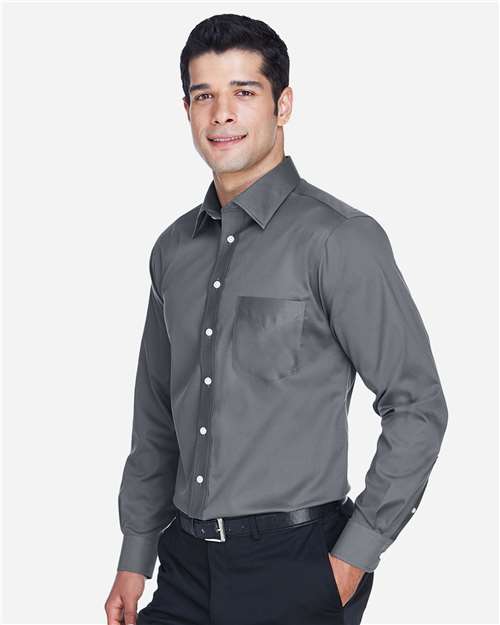 Devon & Jones DG530 Men's Crown Collection Solid Stretch Twill Woven Dress Shirt - Graphite - model side
