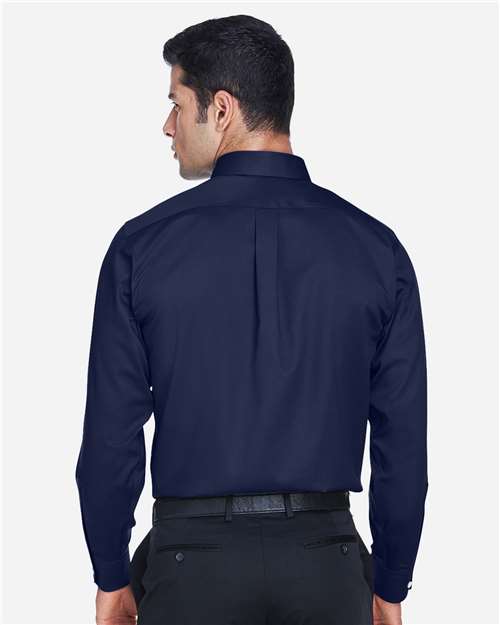 Devon & Jones DG530 Men's Crown Collection Solid Stretch Twill Woven Dress Shirt - Navy - model back