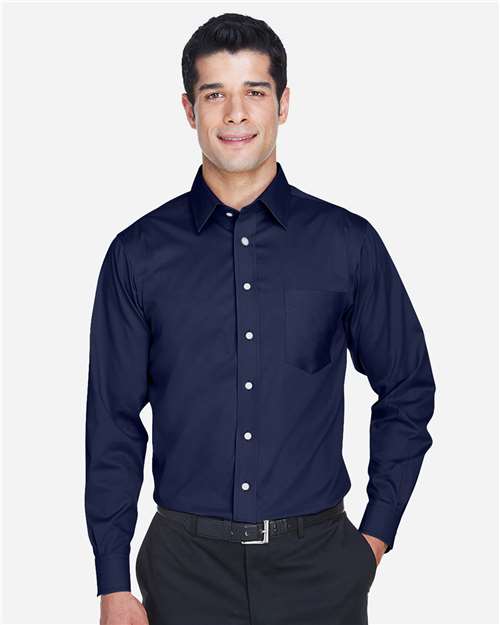 Devon & Jones DG530 Men's Crown Collection Solid Stretch Twill Woven Dress Shirt - Navy - model front