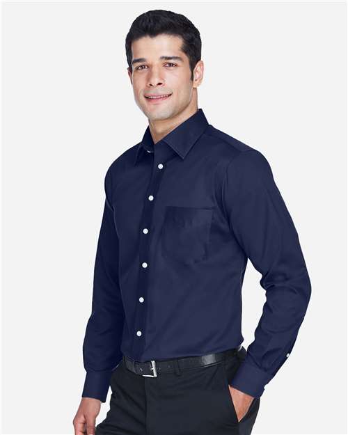 Devon & Jones DG530 Men's Crown Collection Solid Stretch Twill Woven Dress Shirt - Navy - model side