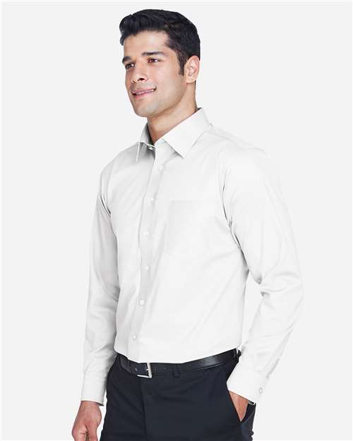 Devon & Jones DG530 Men's Crown Collection Solid Stretch Twill Woven Dress Shirt - White - model side